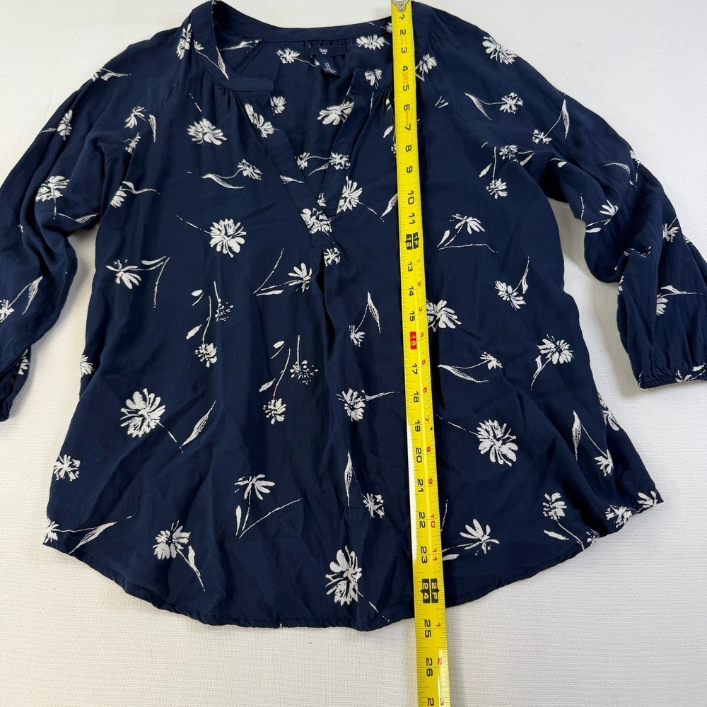 GAP Blue Size S Blouse 3/4 Sleeve Relaxed Top Floral Boho Cottage Summer Flowy - Picture 5 of 12